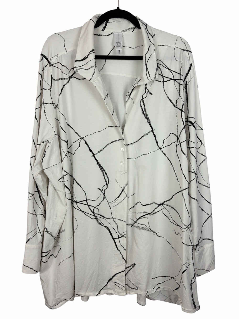 Wynne Layers 3X Abstract Print Stretch Tunic Blouse Black White Oversized